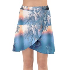 Frost Winter Morning Snow Season White Holiday Wrap Front Skirt by artworkshop