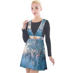 Frost Winter Morning Snow Season White Holiday Plunge Pinafore Velour Dress