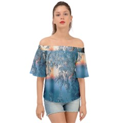 Frost Winter Morning Snow Season White Holiday Off Shoulder Short Sleeve Top by artworkshop