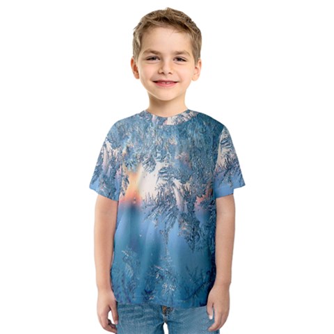 Frost Winter Morning Snow Season White Holiday Kids  Sport Mesh Tee by artworkshop