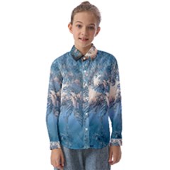 Frost Winter Morning Snow Season White Holiday Kids  Long Sleeve Shirt by artworkshop