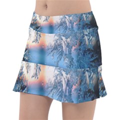 Frost Winter Morning Snow Season White Holiday Classic Tennis Skirt by artworkshop