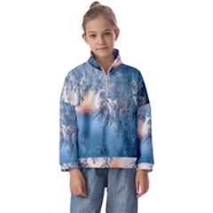 Frost Winter Morning Snow Season White Holiday Kids  Half Zip Hoodie by artworkshop