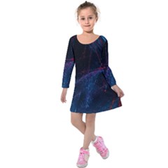 Abstract Painting Feathers Beautiful Kids  Long Sleeve Velvet Dress