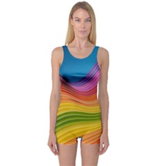  Rainbow Pattern Lines One Piece Boyleg Swimsuit by artworkshop