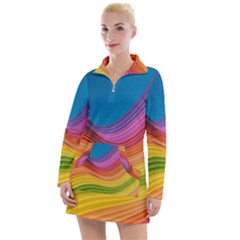  Rainbow Pattern Lines Women s Long Sleeve Casual Dress