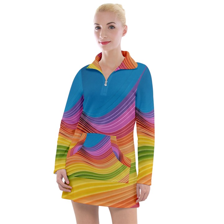  Rainbow Pattern Lines Women s Long Sleeve Casual Dress