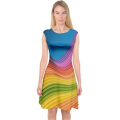  Rainbow Pattern Lines Capsleeve Midi Dress by artworkshop