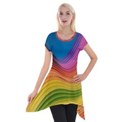  Rainbow Pattern Lines Short Sleeve Side Drop Tunic