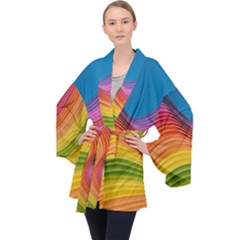  Rainbow Pattern Lines Long Sleeve Velvet Kimono  by artworkshop