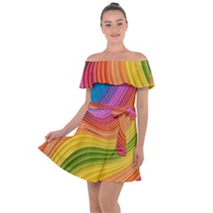  Rainbow Pattern Lines Off Shoulder Velour Dress by artworkshop