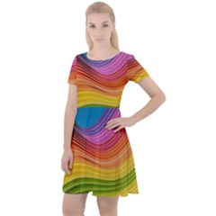  Rainbow Pattern Lines Cap Sleeve Velour Dress  by artworkshop