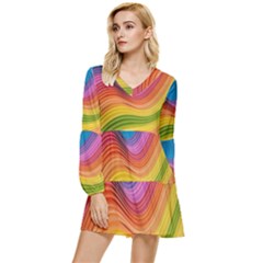  Rainbow Pattern Lines Tiered Long Sleeve Mini Dress by artworkshop