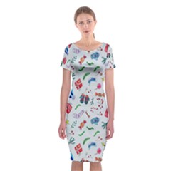 New Year Christmas Winter Watercolor Classic Short Sleeve Midi Dress by artworkshop