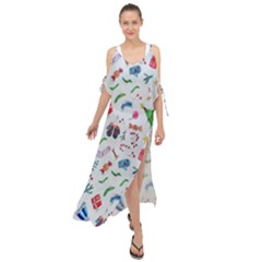 New Year Christmas Winter Watercolor Maxi Chiffon Cover Up Dress by artworkshop