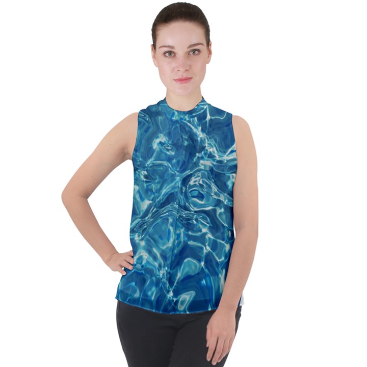 Surface Abstract Background Mock Neck Chiffon Sleeveless Top