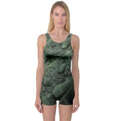 Leaves Water Drops Green  One Piece Boyleg Swimsuit by artworkshop