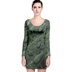 Leaves Water Drops Green  Long Sleeve Velvet Bodycon Dress by artworkshop