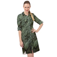 Leaves Water Drops Green  Long Sleeve Mini Shirt Dress