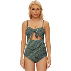 Leaves Water Drops Green  Knot Front One-piece Swimsuit