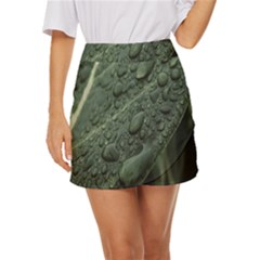 Leaves Water Drops Green  Mini Front Wrap Skirt by artworkshop