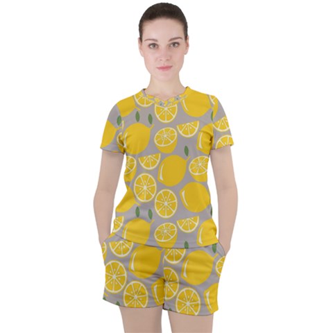 Lemon Wallpaper Women s Tee And Shorts Set by artworkshop