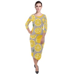 Lemon Wallpaper Quarter Sleeve Midi Velour Bodycon Dress by artworkshop