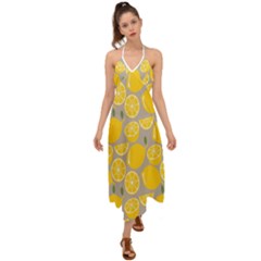 Lemon Wallpaper Halter Tie Back Dress  by artworkshop