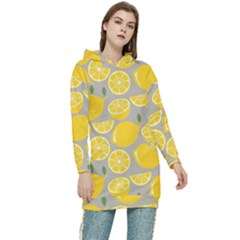Lemon Wallpaper Women s Long Oversized Pullover Hoodie