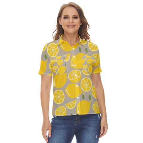 Lemon Wallpaper Women s Short Sleeve Double Pocket Shirt by artworkshop