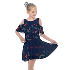 Merry Christmas Holiday Pattern  Kids  Shoulder Cutout Chiffon Dress by artworkshop