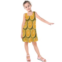 Orange Slices Cross Sections Pattern Kids  Sleeveless Dress by artworkshop