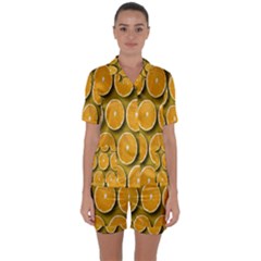 Orange Slices Cross Sections Pattern Satin Short Sleeve Pajamas Set