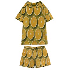 Orange Slices Cross Sections Pattern Kids  Swim Tee And Shorts Set by artworkshop