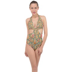 Pattern Seamless Gingerbread Christmas Decorative Halter Front Plunge Swimsuit