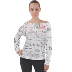 Math Formula Pattern Off Shoulder Long Sleeve Velour Top by Wegoenart