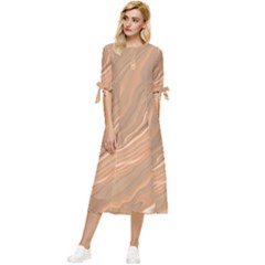 Abstract Marble Effect Earth Stone Texture Bow Sleeve Chiffon Midi Dress