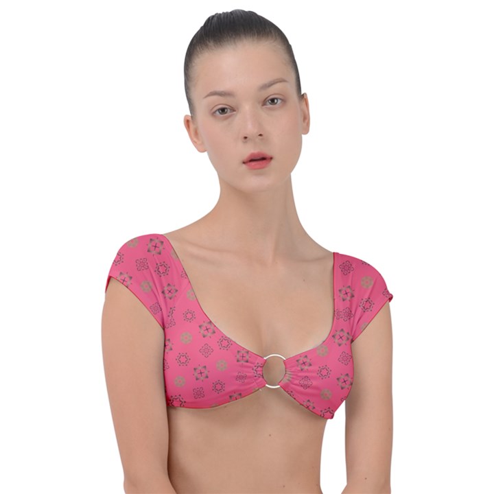 Pink Art Pattern Design Geometric Cap Sleeve Ring Bikini Top