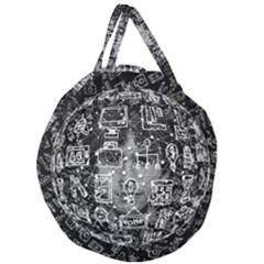 Black White Background Burnout Template Doodle Giant Round Zipper Tote by Wegoenart