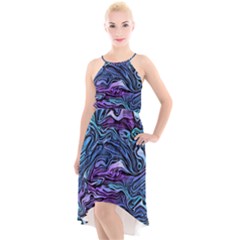 Illustration Abstract Waves Background Texture High-low Halter Chiffon Dress  by Wegoenart