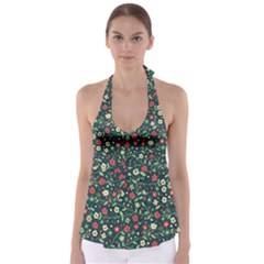 Flowering-branches-seamless-pattern Babydoll Tankini Top by Zezheshop