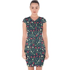 Flowering-branches-seamless-pattern Capsleeve Drawstring Dress 