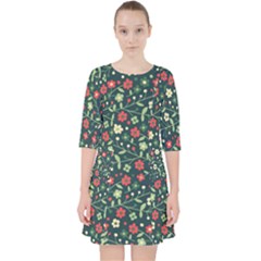 Flowering-branches-seamless-pattern Quarter Sleeve Pocket Dress