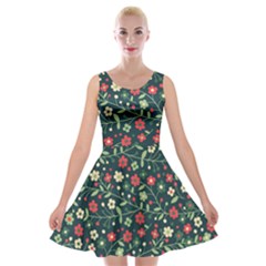 Flowering-branches-seamless-pattern Velvet Skater Dress