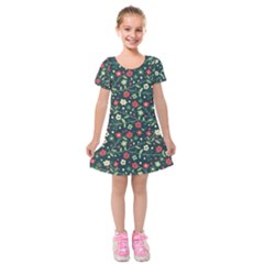 Flowering-branches-seamless-pattern Kids  Short Sleeve Velvet Dress by Zezheshop