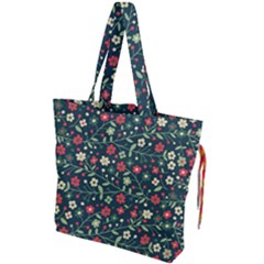 Flowering-branches-seamless-pattern Drawstring Tote Bag by Zezheshop