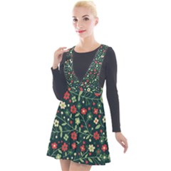 Flowering-branches-seamless-pattern Plunge Pinafore Velour Dress