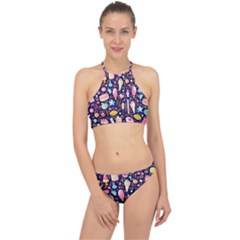 Cute-seamless-pattern-with-colorful-sweets-cakes-lollipops Racer Front Bikini Set by Wegoenart