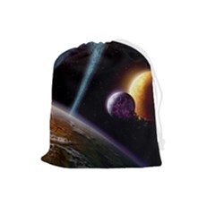 Planets In Space Drawstring Pouch (large) by Sapixe