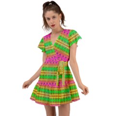 Peace And Love Flutter Sleeve Wrap Dress